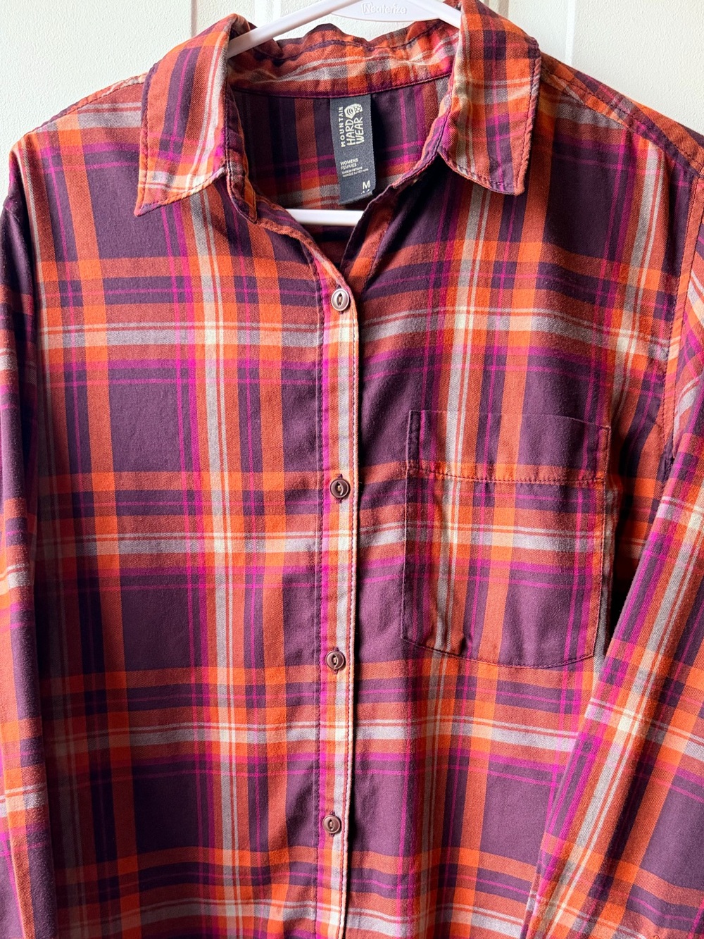Mountain Hardwear Plaid Lightweight Button Up Shirt Women’s Medium Purple Orange